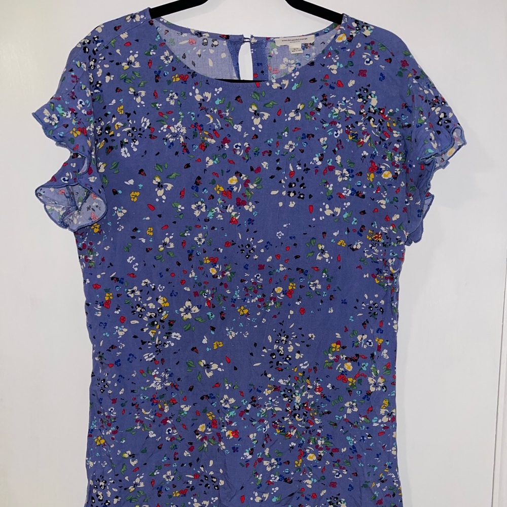 Beachlunchlounge Blue Ruffled Blouse Short Sleeve